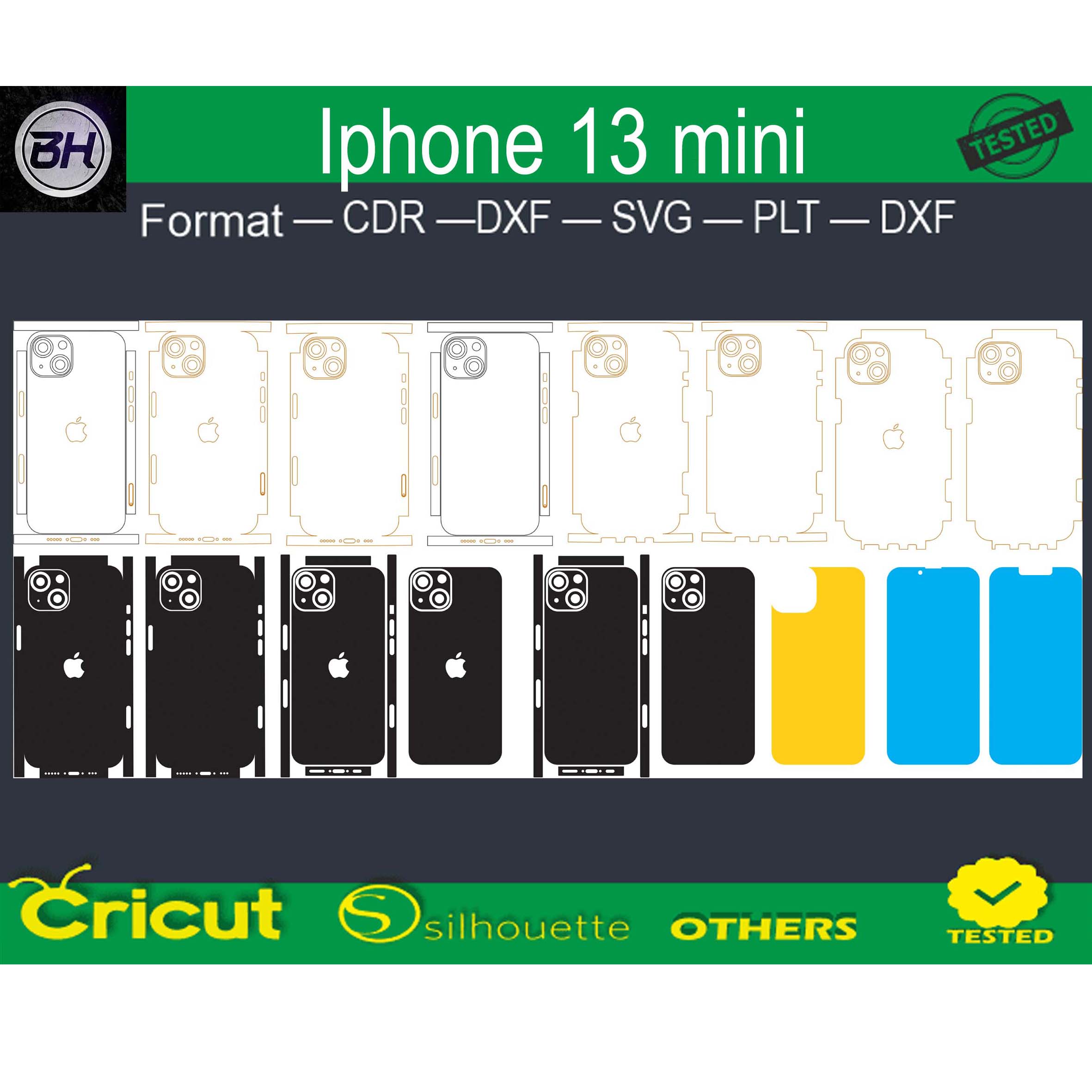 Iphone 13 mini Skin template preview image.