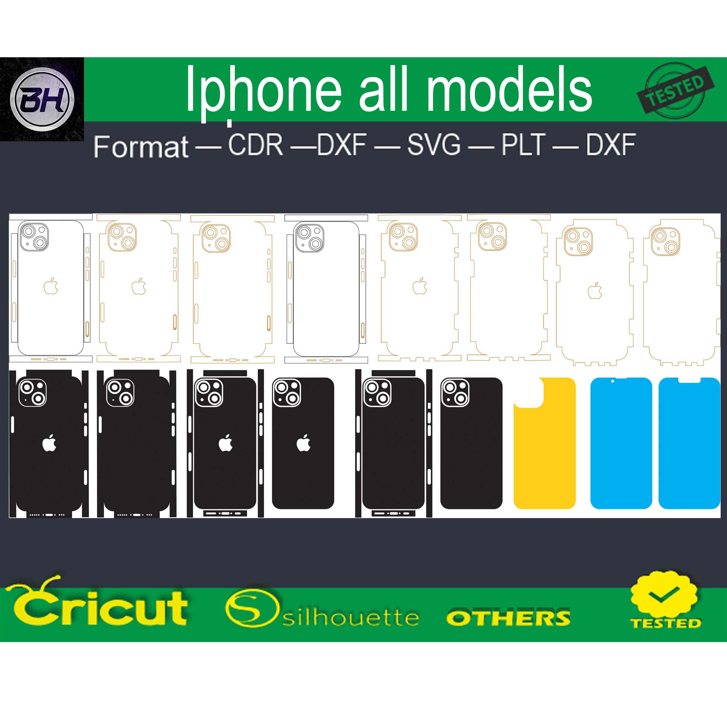 Iphone all models skin template ready to cut preview image.