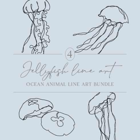 Jellyfish Line Art Bundle Of 6 | Continuous Line Vector Ocean Animals cover image.