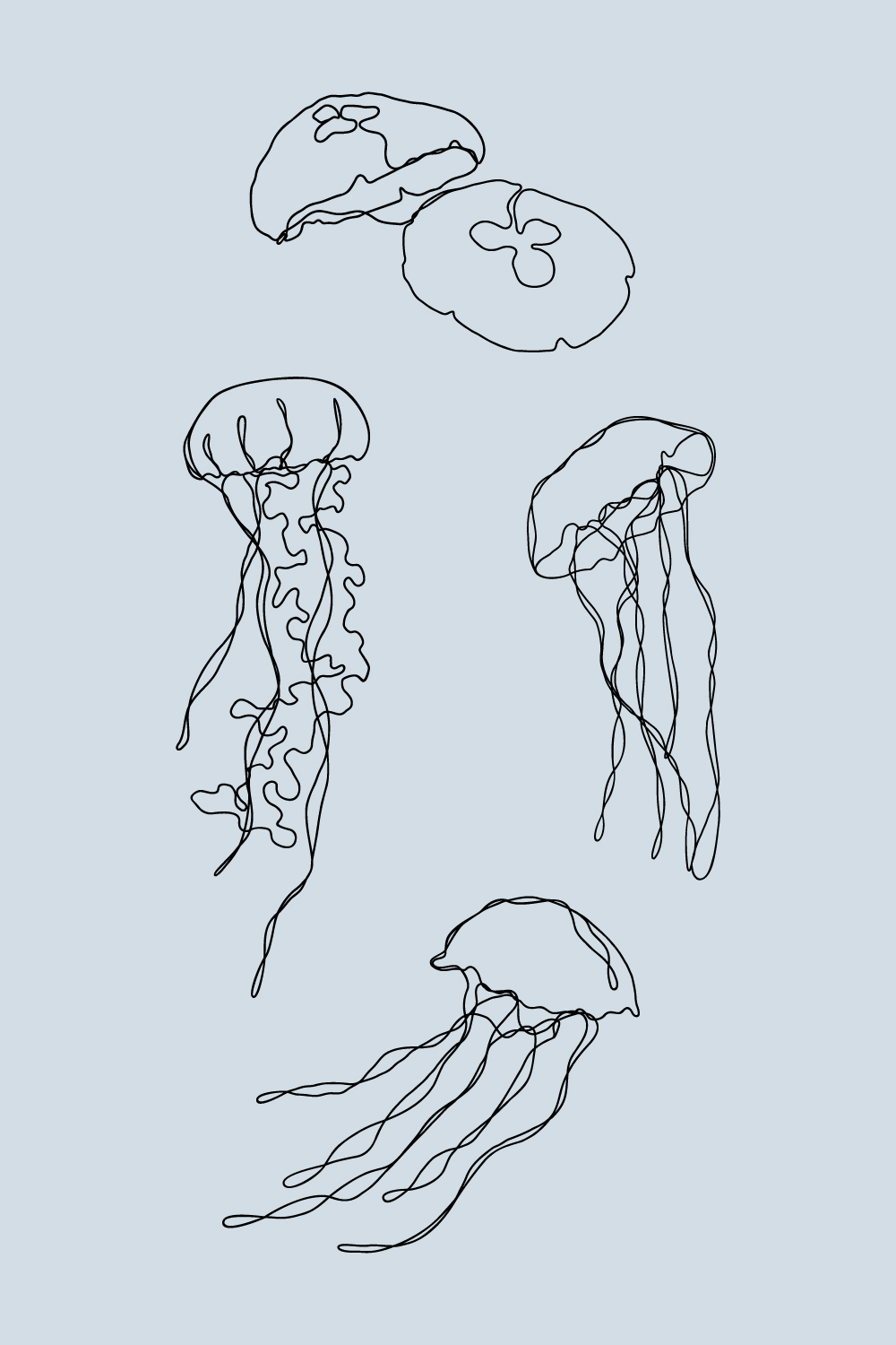 Jellyfish Line Art Bundle Of 6 | Continuous Line Vector Ocean Animals pinterest preview image.