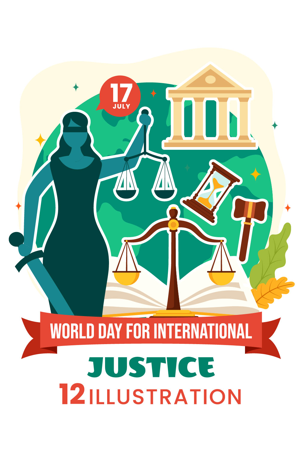 12 Day of Justice Illustration pinterest preview image.