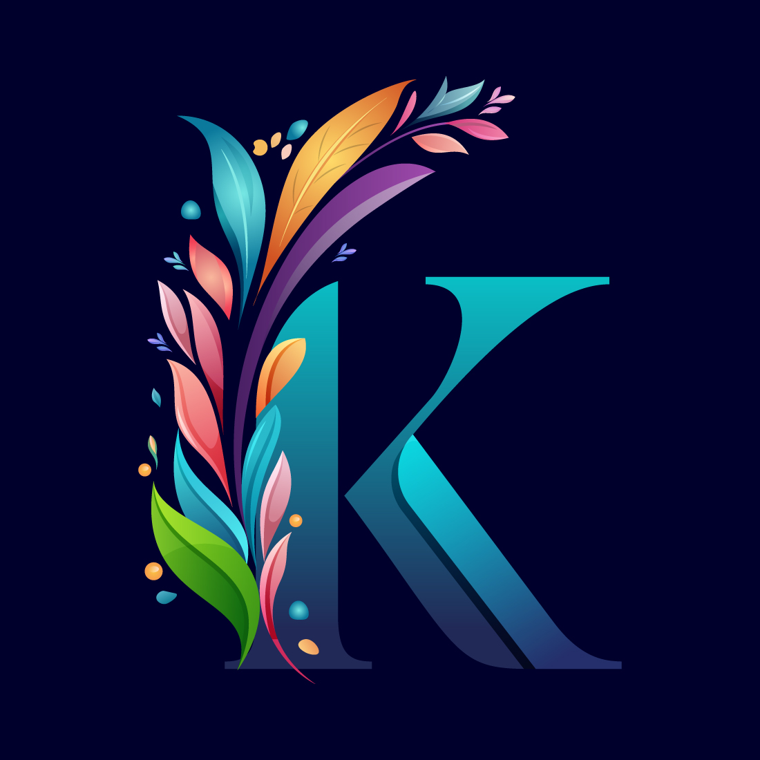 Floral alphabet K Logo for wedding invitations, greeting card, birthday, logo, poster other ideas cover image.