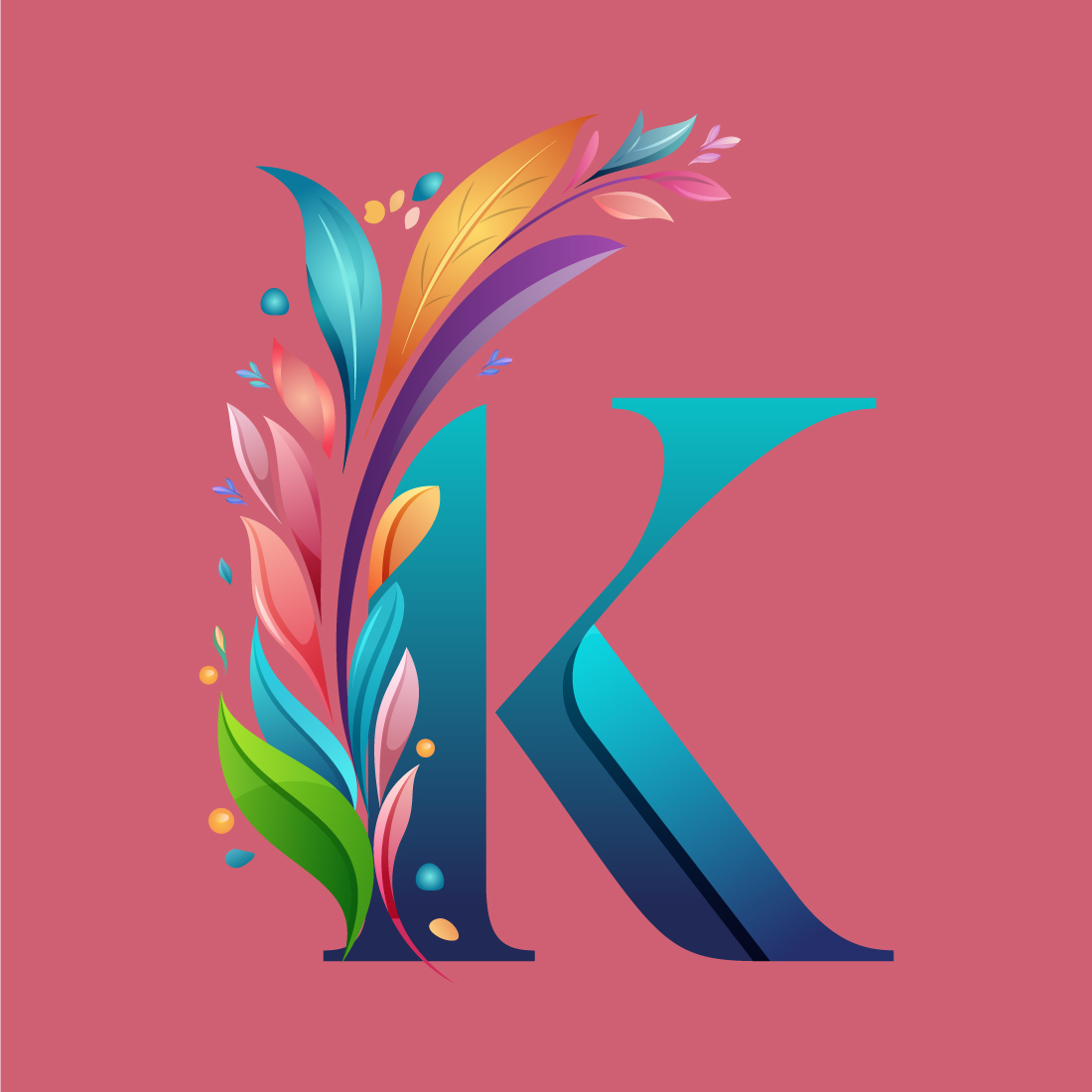 Floral alphabet K Logo for wedding invitations, greeting card, birthday, logo, poster other ideas preview image.