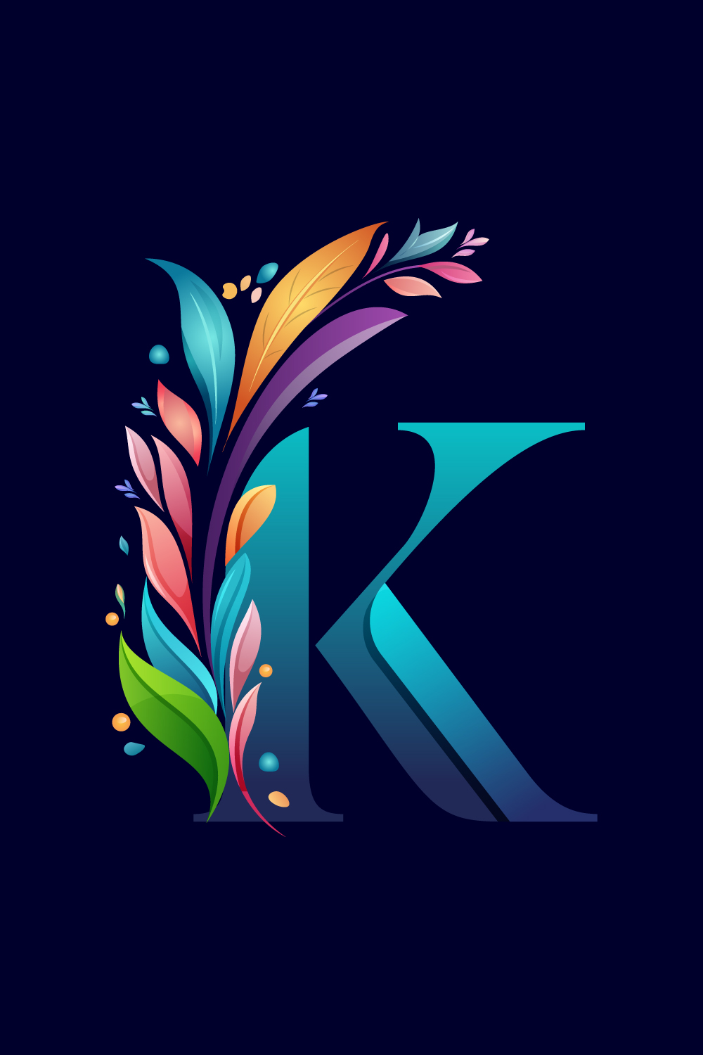 Floral alphabet K Logo for wedding invitations, greeting card, birthday, logo, poster other ideas pinterest preview image.