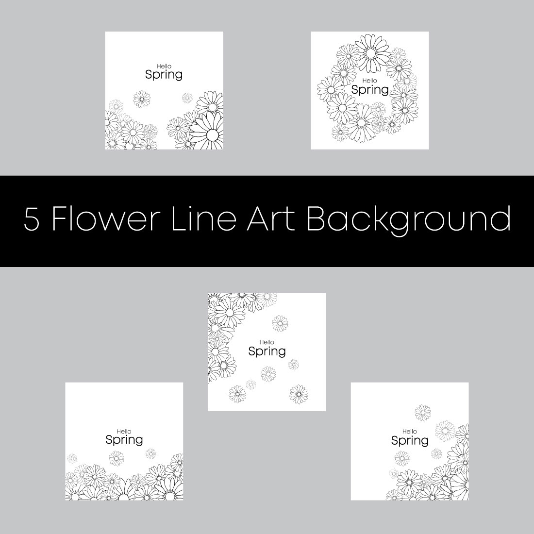 5 Flower Line Art Backgrounds cover image.