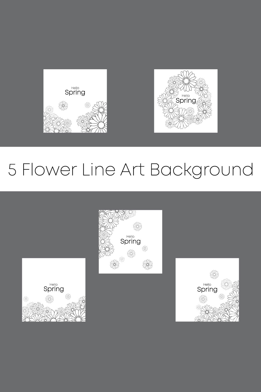 5 Flower Line Art Backgrounds pinterest preview image.