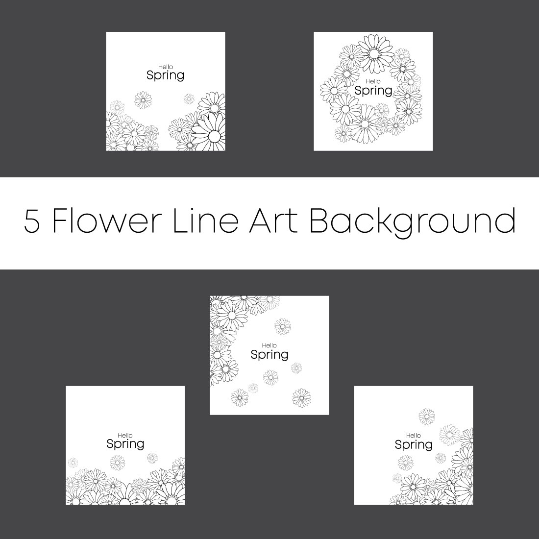 5 Flower Line Art Backgrounds preview image.
