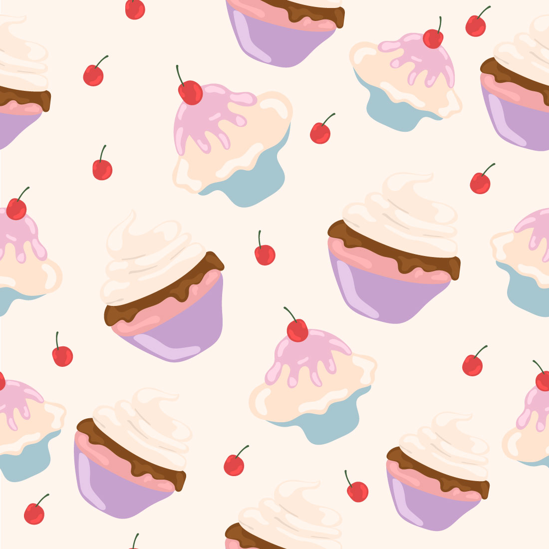 Lychee Cupcake Seamless Pattern preview image.