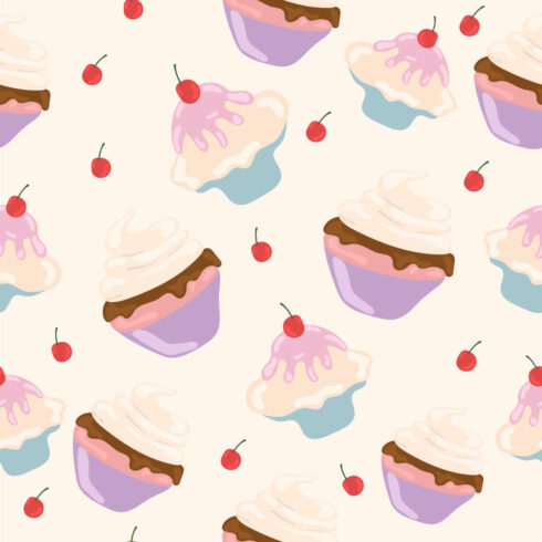 Lychee Cupcake Seamless Pattern cover image.