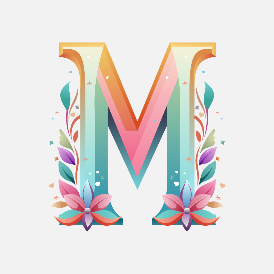 Floral alphabet M Logo for wedding invitations, greeting card, birthday, logo, poster other ideas preview image.