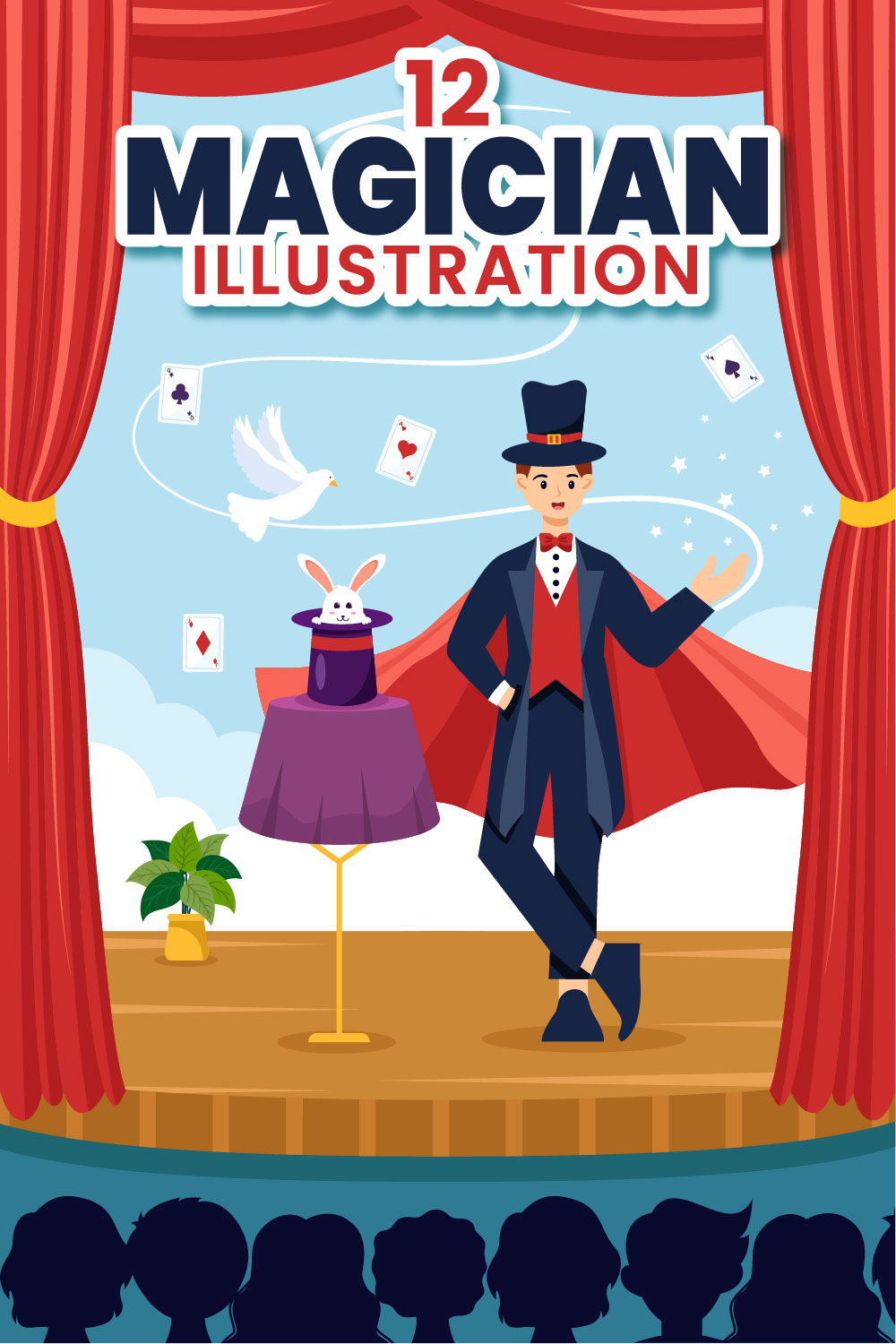 12 Magician Illusionist Illustration pinterest preview image.