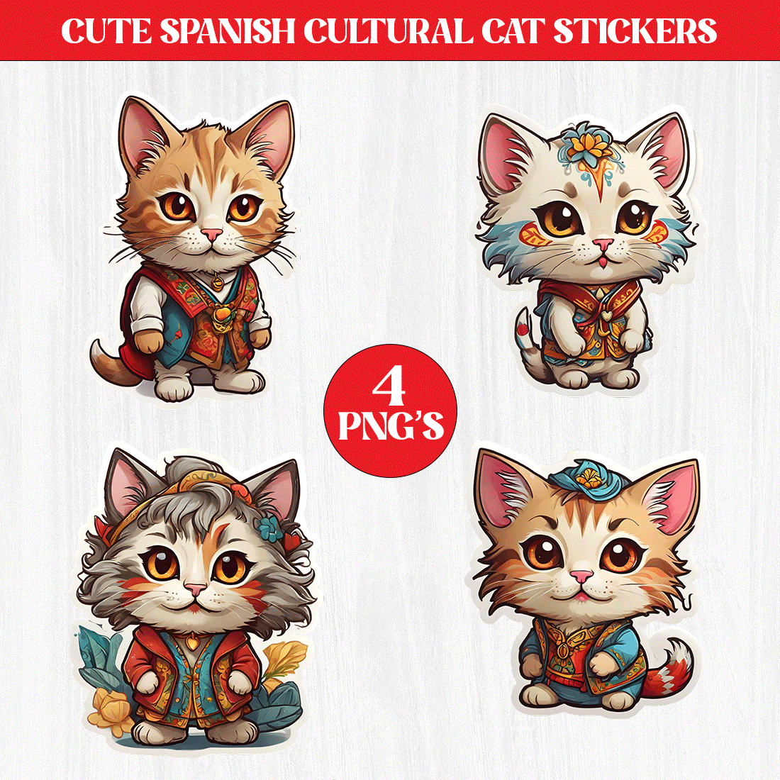 Cute Spanish Cultural Cat Stickers PNG’s cover image.