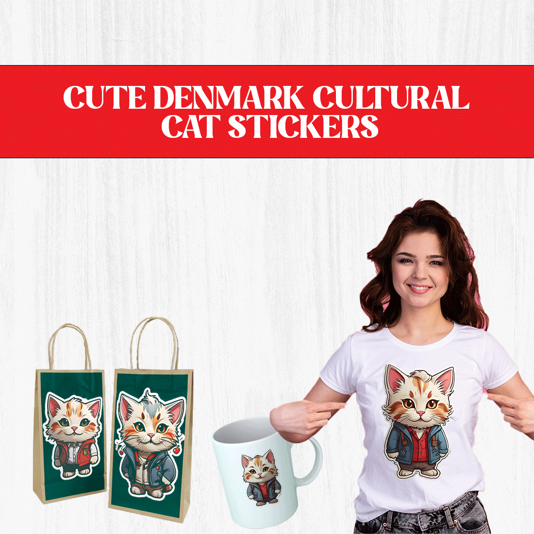 Cute Denmark Cultural Cat Stickers PNG’s preview image.