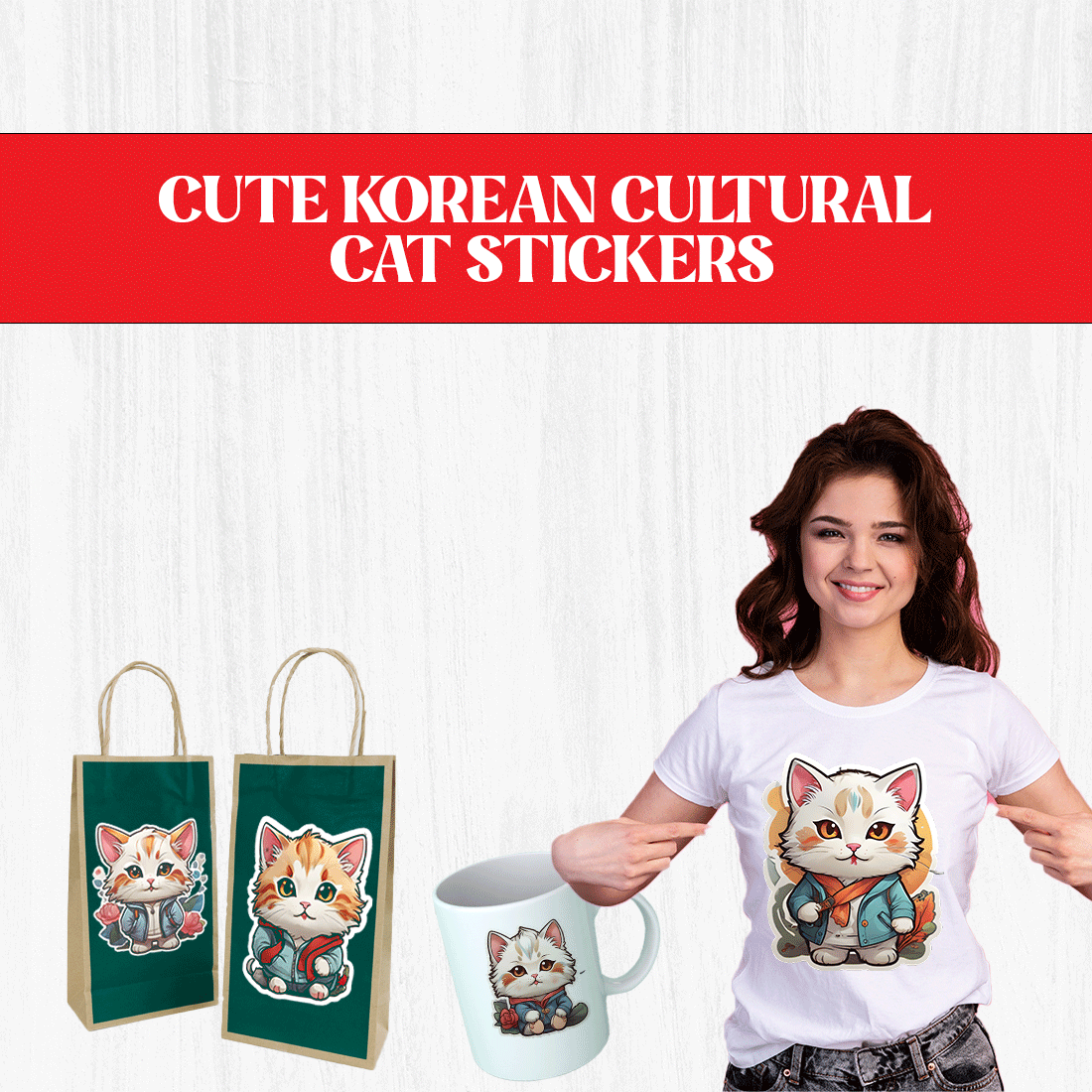 Cute Korean Cultural Cat Stickers PNG’s preview image.
