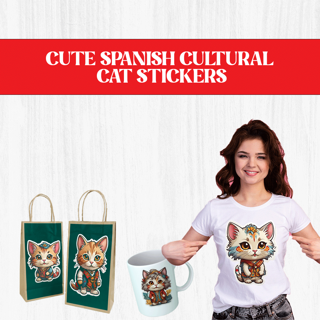 Cute Spanish Cultural Cat Stickers PNG’s preview image.