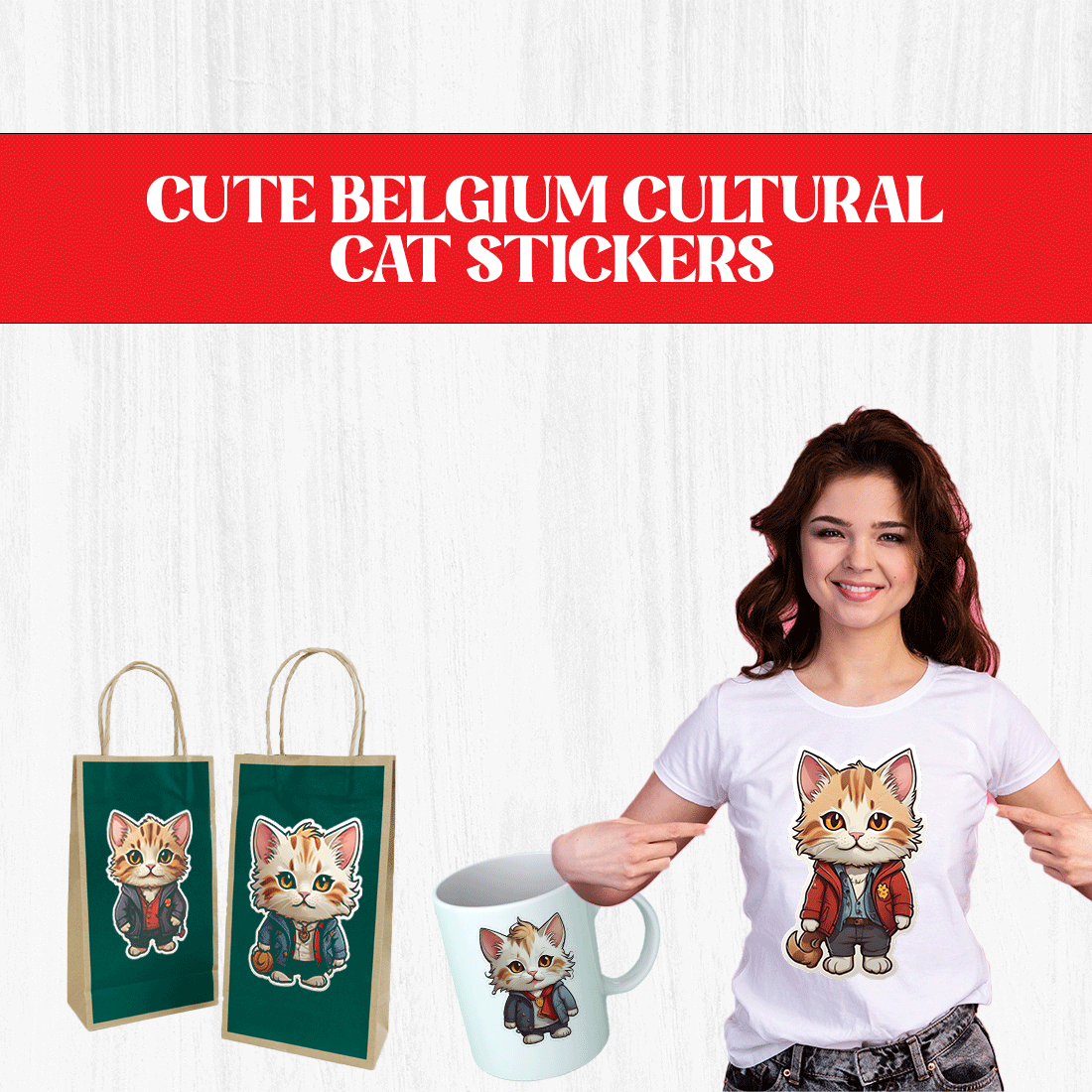 Cute Belgium Cultural Cat Stickers PNG's preview image.