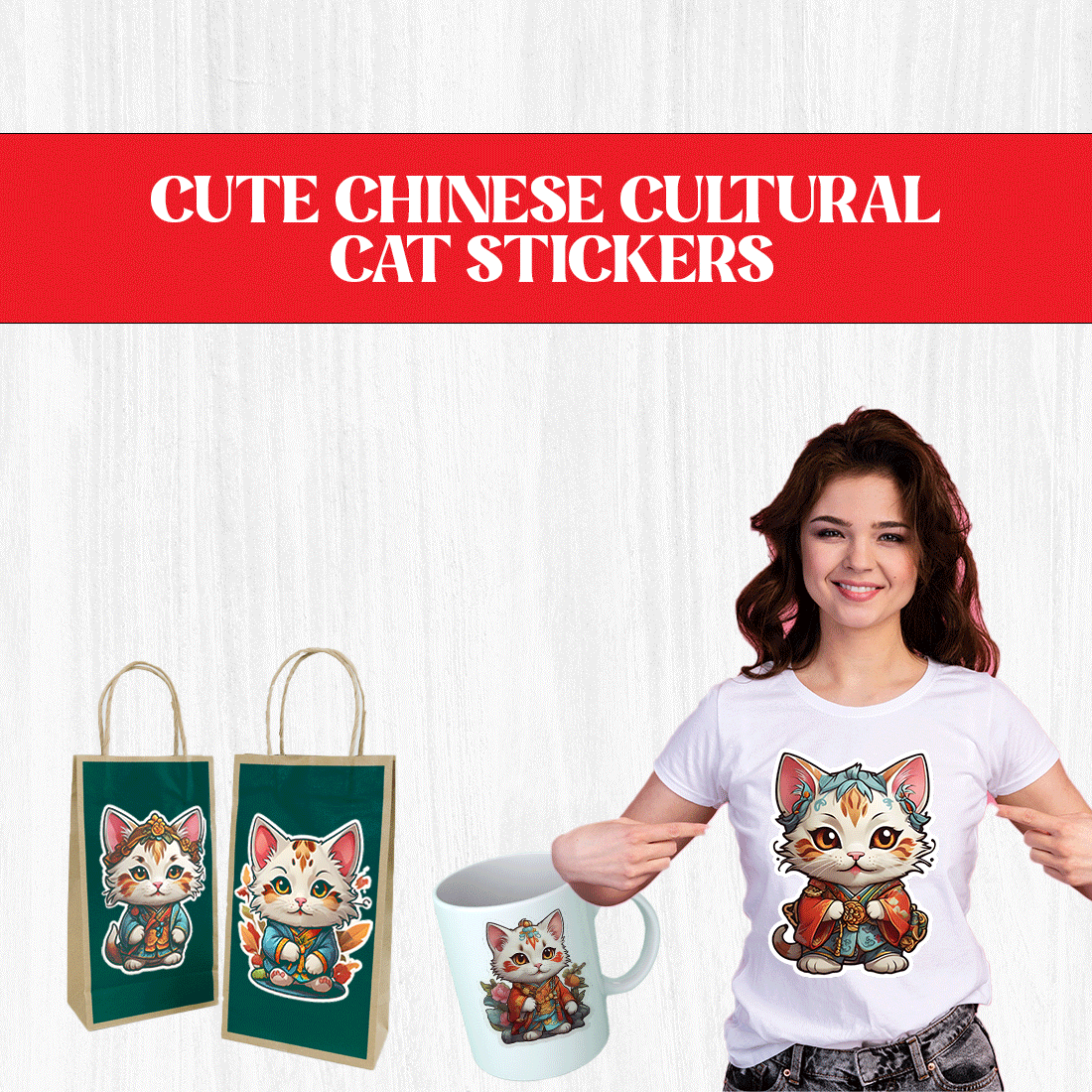 Cute Chinese Cultural Cat Stickers PNG’s preview image.