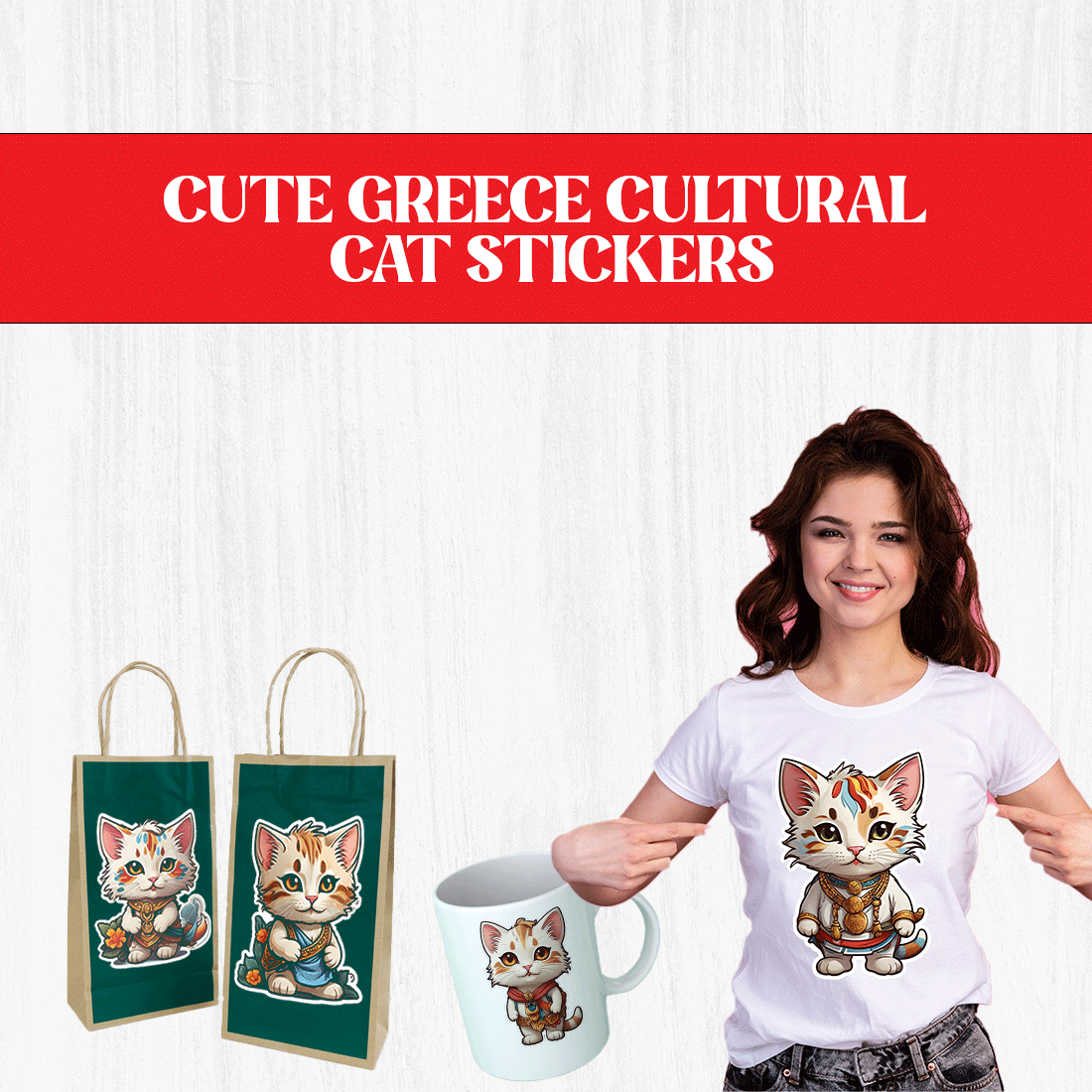 Cute Ancient Greece Cultural Cat Stickers PNG’s preview image.