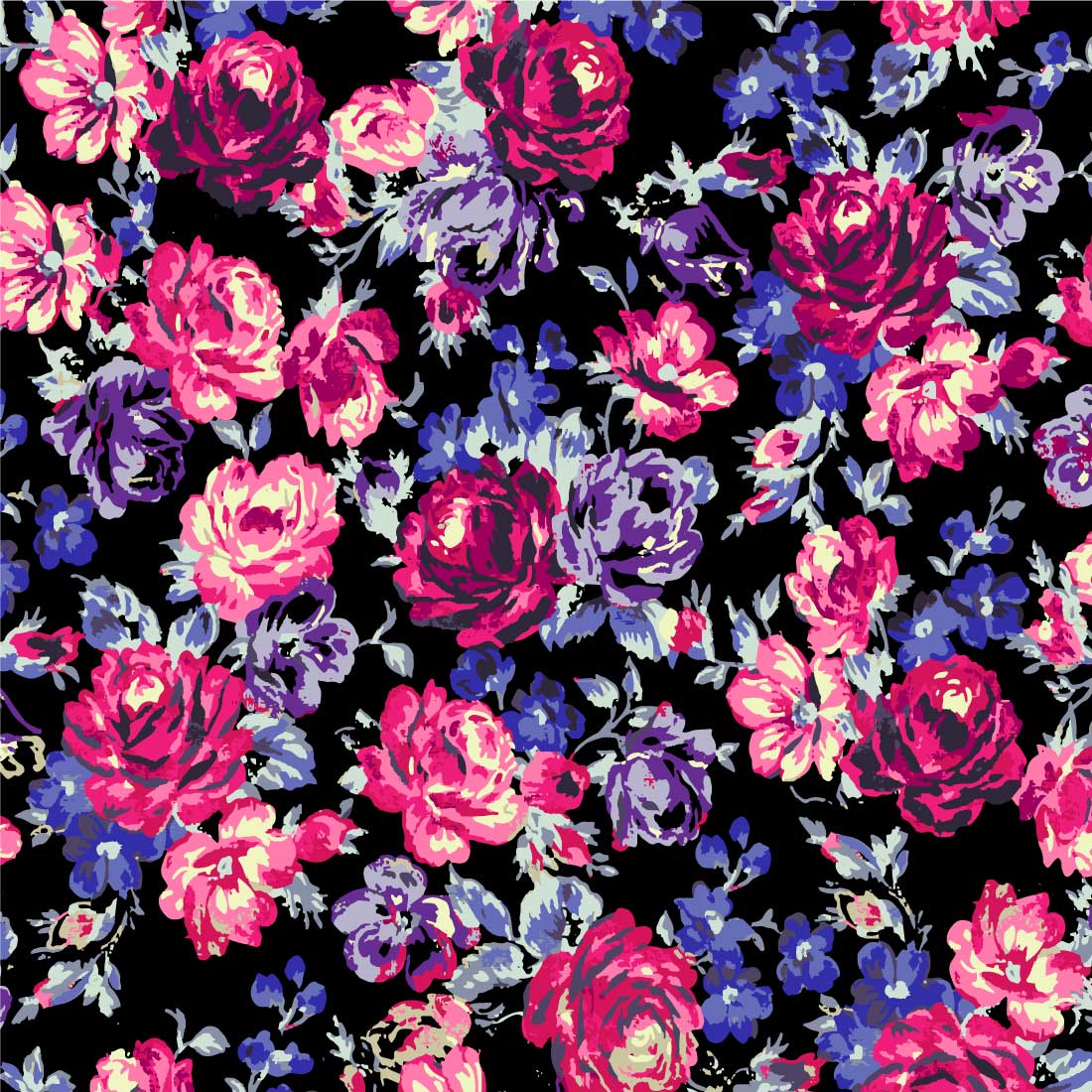 Rose flower Leaf Hand Drawn Seamless Pattern Pro Vector preview image.