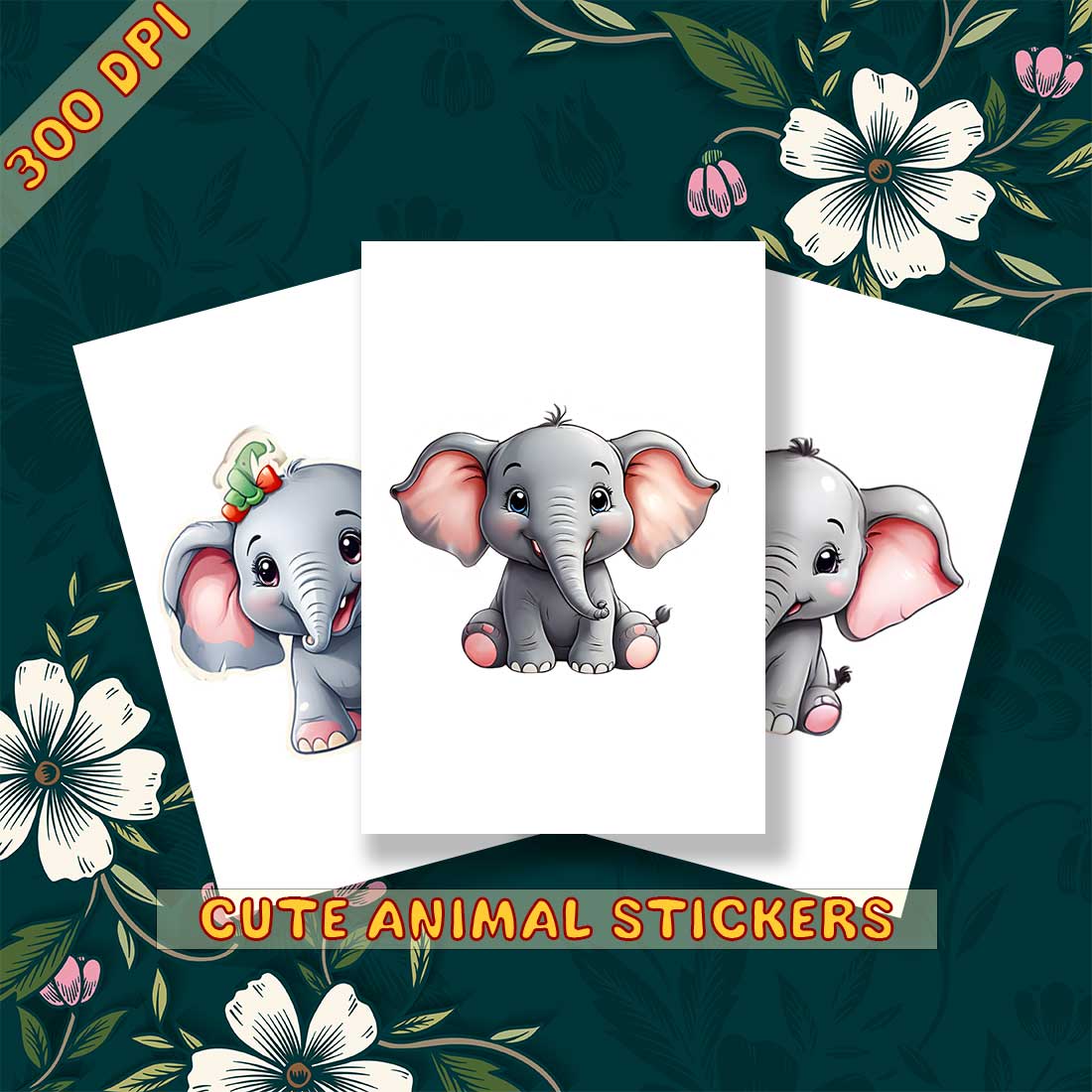 Cute Elephant Sticker 3 PNG's cover image.