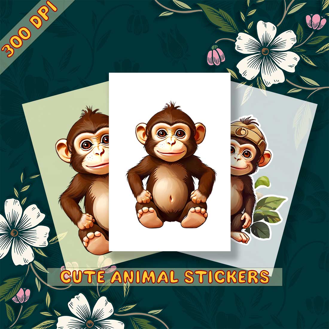 Cute Monkey Sticker 3 PNG's cover image.