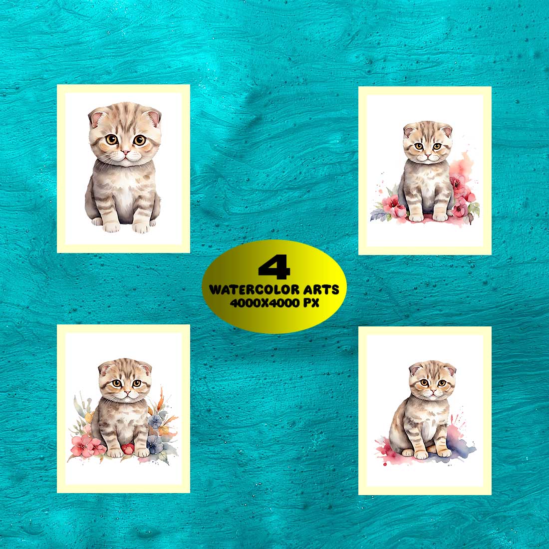 Watercolor Scottish Fold Cat Arts PNG's preview image.
