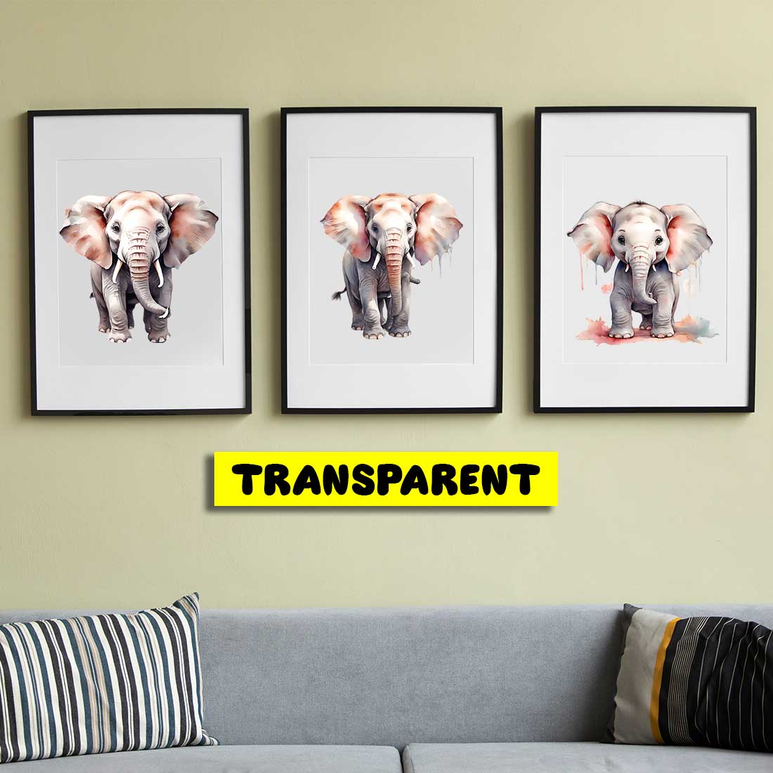 Elephant Watercolor Art 4 Transparent PNG Illustrations preview image.