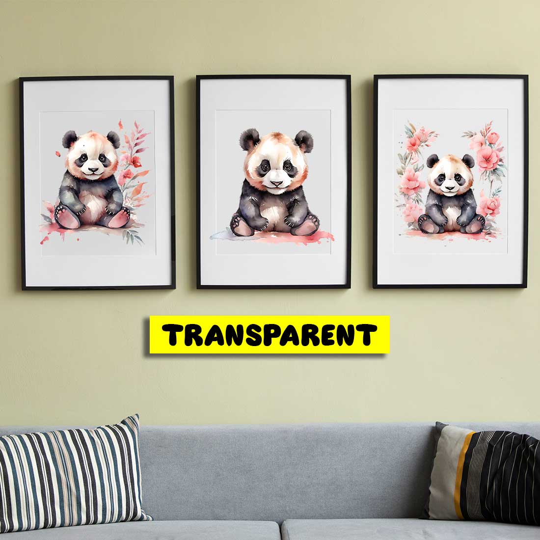 Panda Watercolor Art 4 Transparent PNG Illustrations preview image.