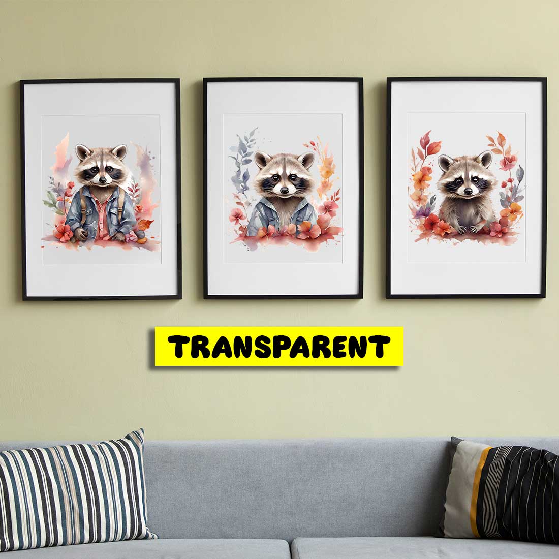 Raccoon Watercolor Art 4 Transparent PNG Illustrations preview image.