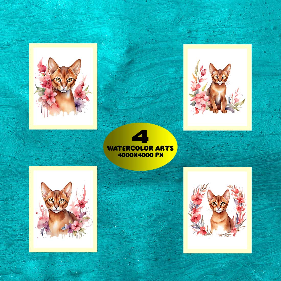 Watercolor Abyssinian Cat Arts PNG's preview image.