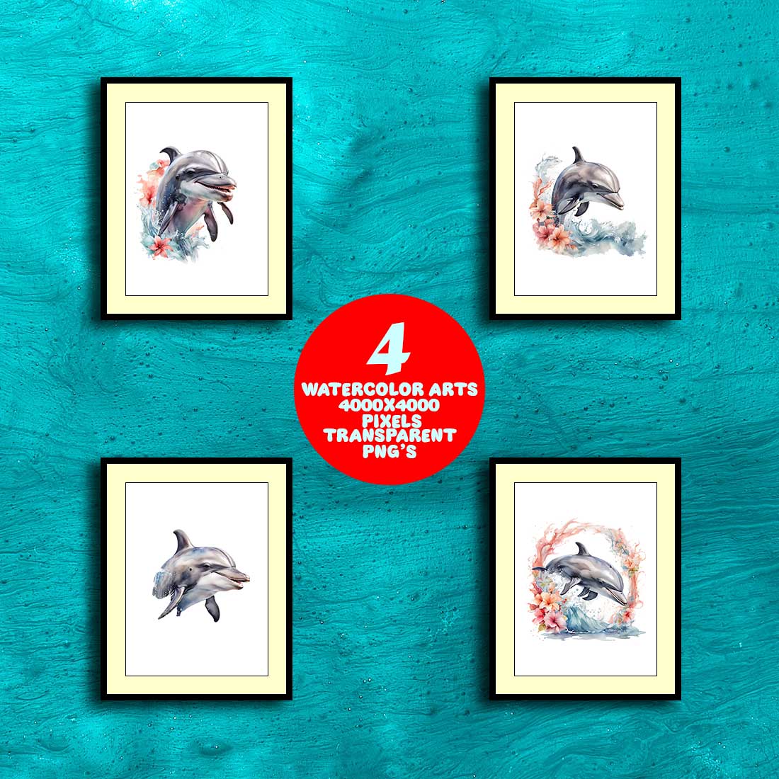 Dolphin Watercolor Art 4 Transparent PNG Illustrations cover image.