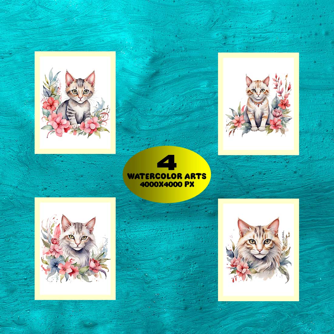 Watercolor Balinese Cat Arts PNG's preview image.