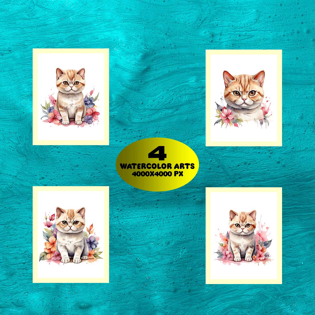 Watercolor Exotic shorthair Cat Arts PNG's preview image.