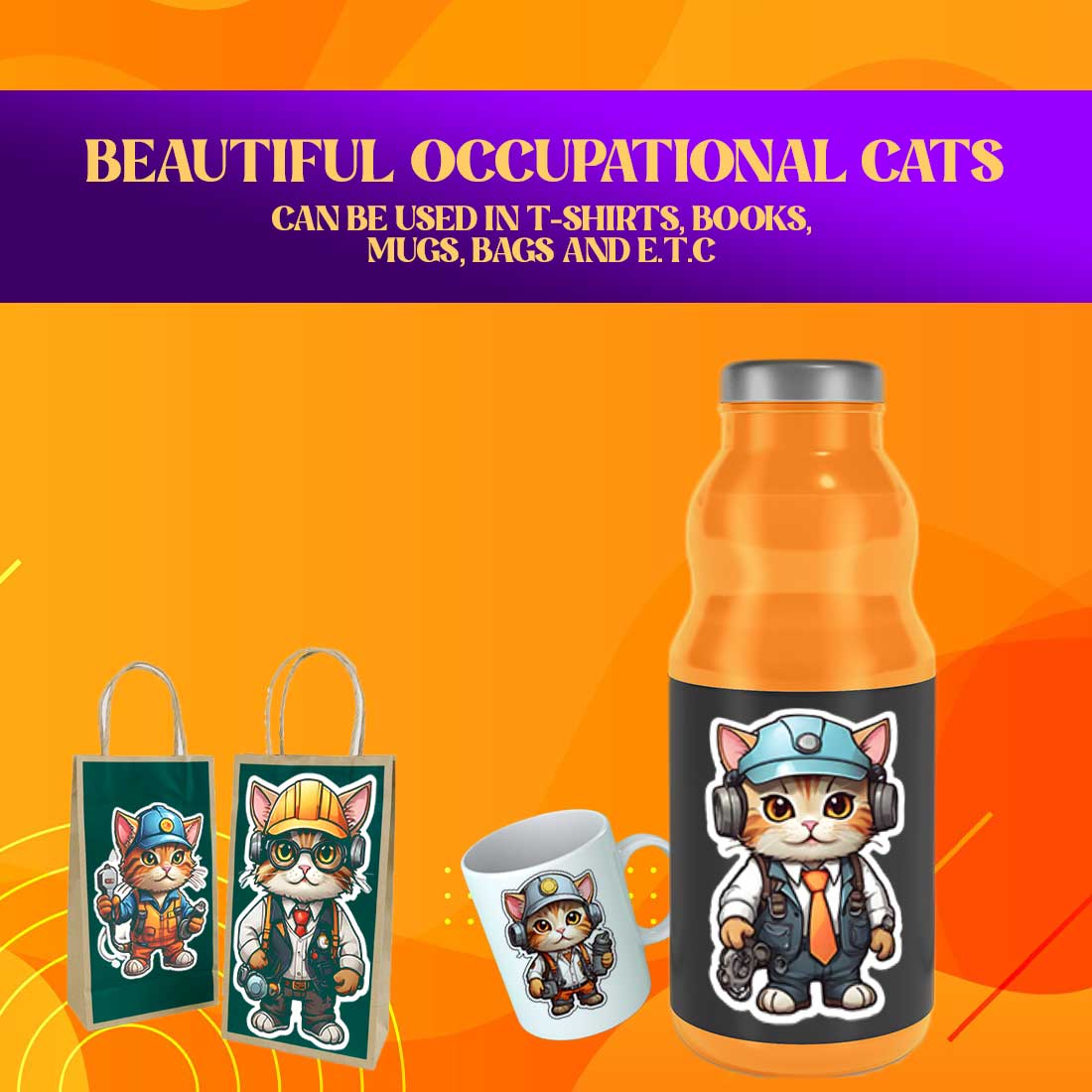 Cute Engineer Cat Stickers PNG’s preview image.