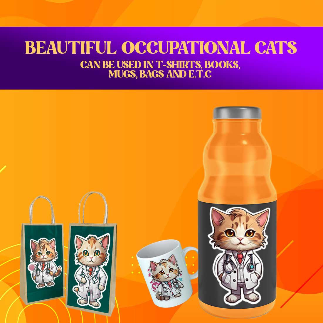 Cute Doctor Cat Stickers PNG’s preview image.