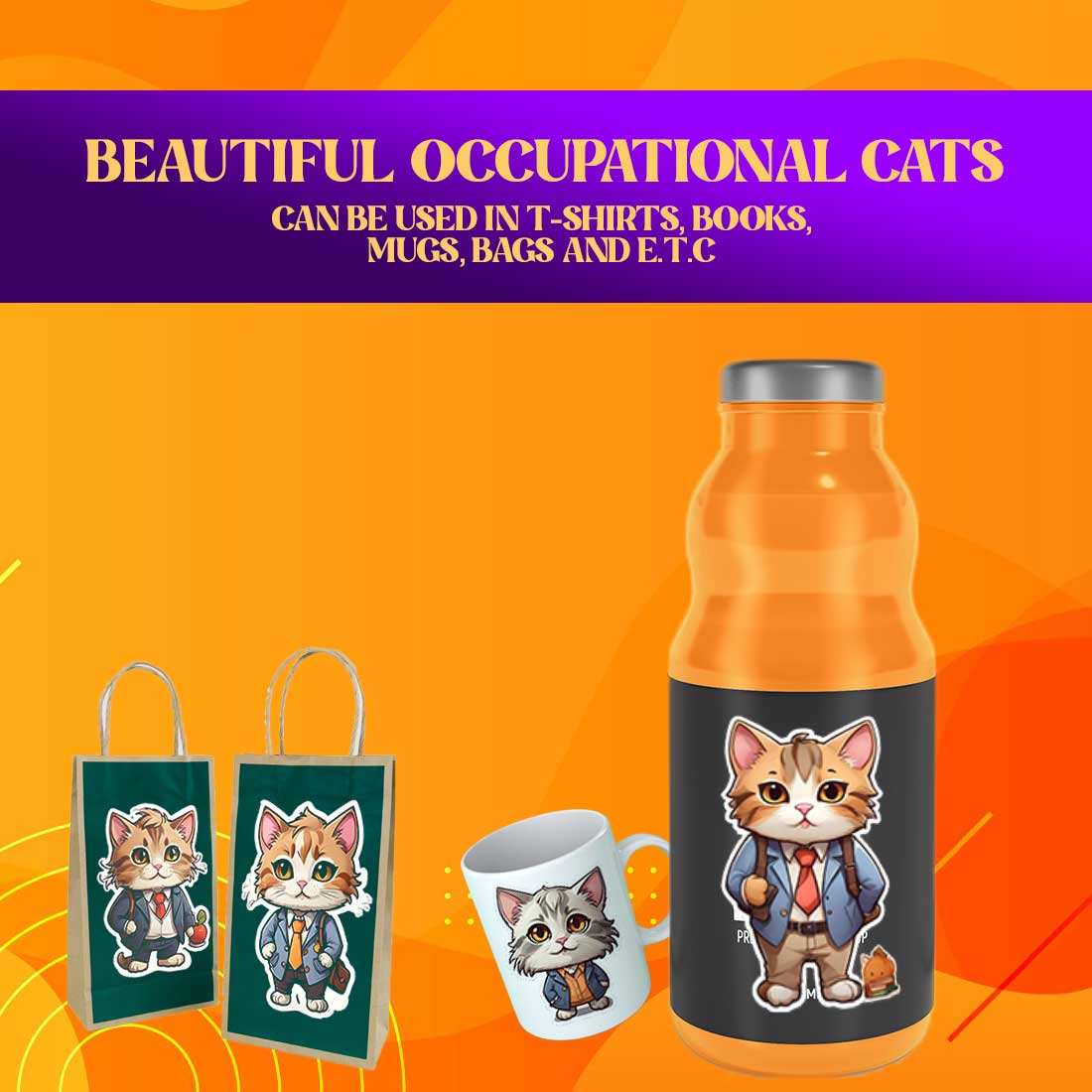 Cute Teacher Cat Stickers PNG’s preview image.