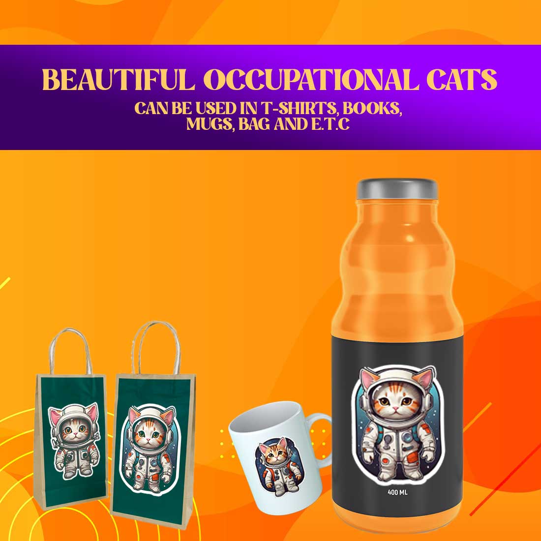 Cute Astronaut Cat Stickers PNG’s preview image.