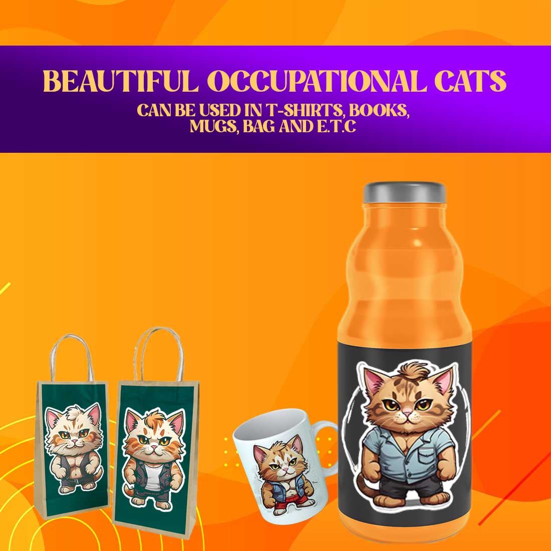 Cute Body Builder Cat Stickers PNG’s preview image.