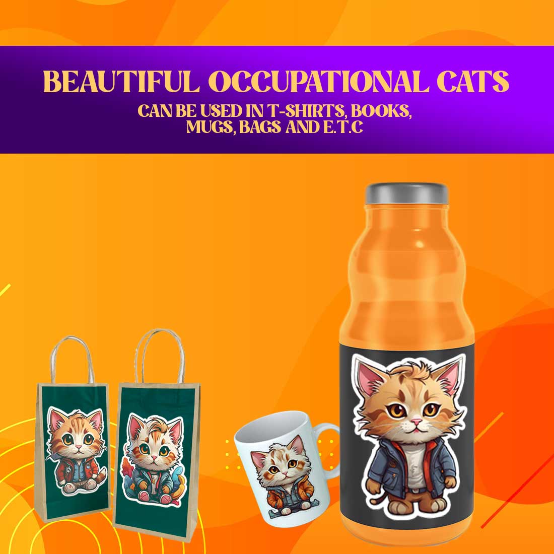 Cute Designer Cat Stickers PNG’s preview image.