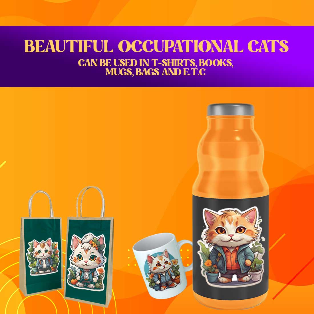 Cute Gardner Cat Stickers PNG’s preview image.