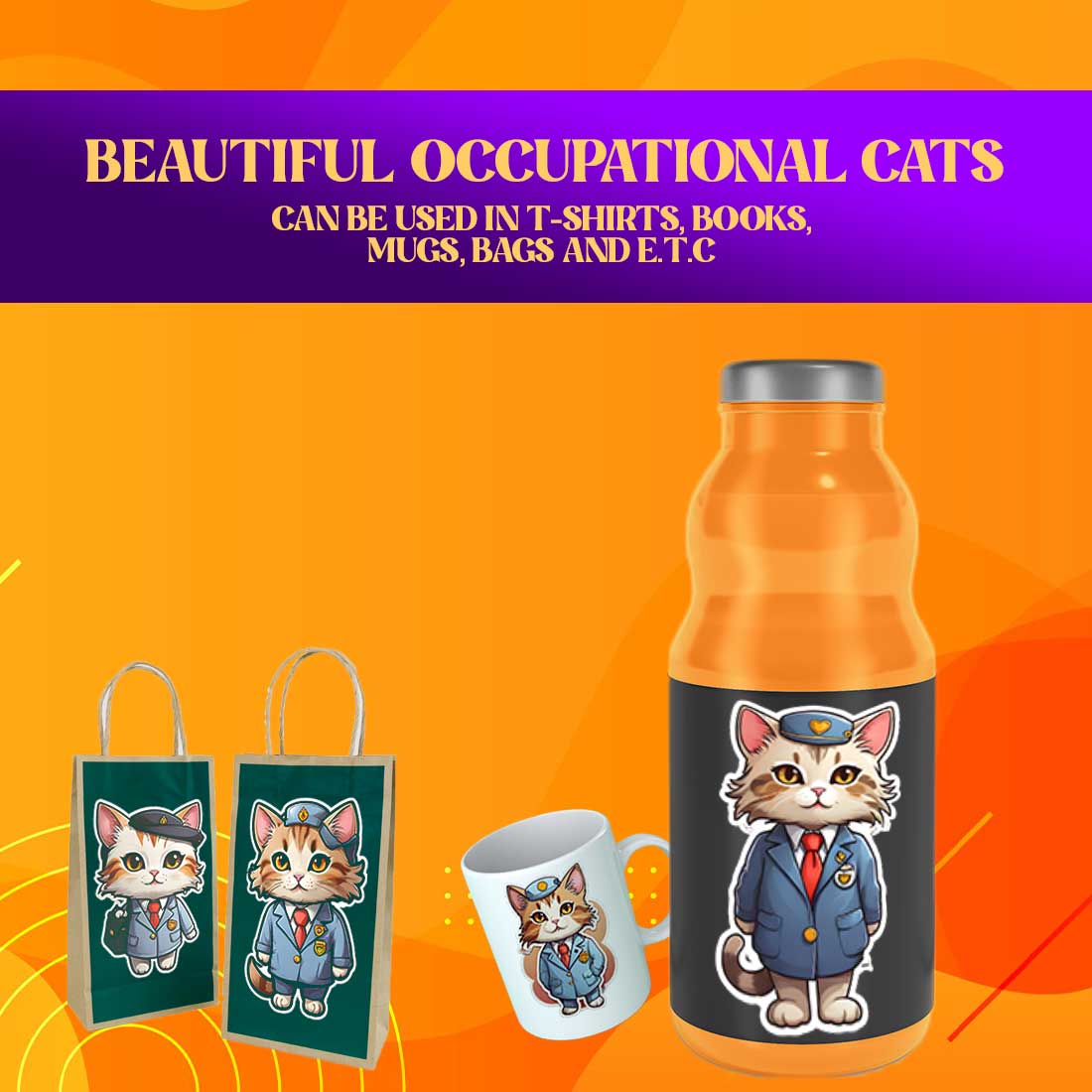 Cute Flight Attendant Cat Stickers PNG’s preview image.