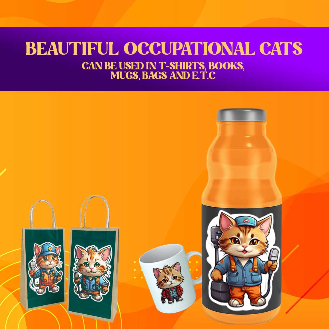 Cute Electrician Cat Stickers PNG’s preview image.