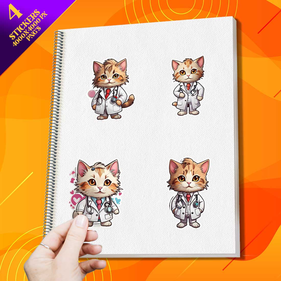 Cute Doctor Cat Stickers PNG’s cover image.