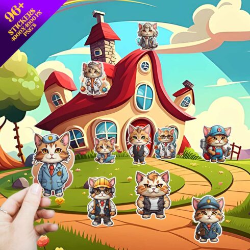 Occupational Cats 24 Bundles 96+ Stickers Discounted Price cover image.