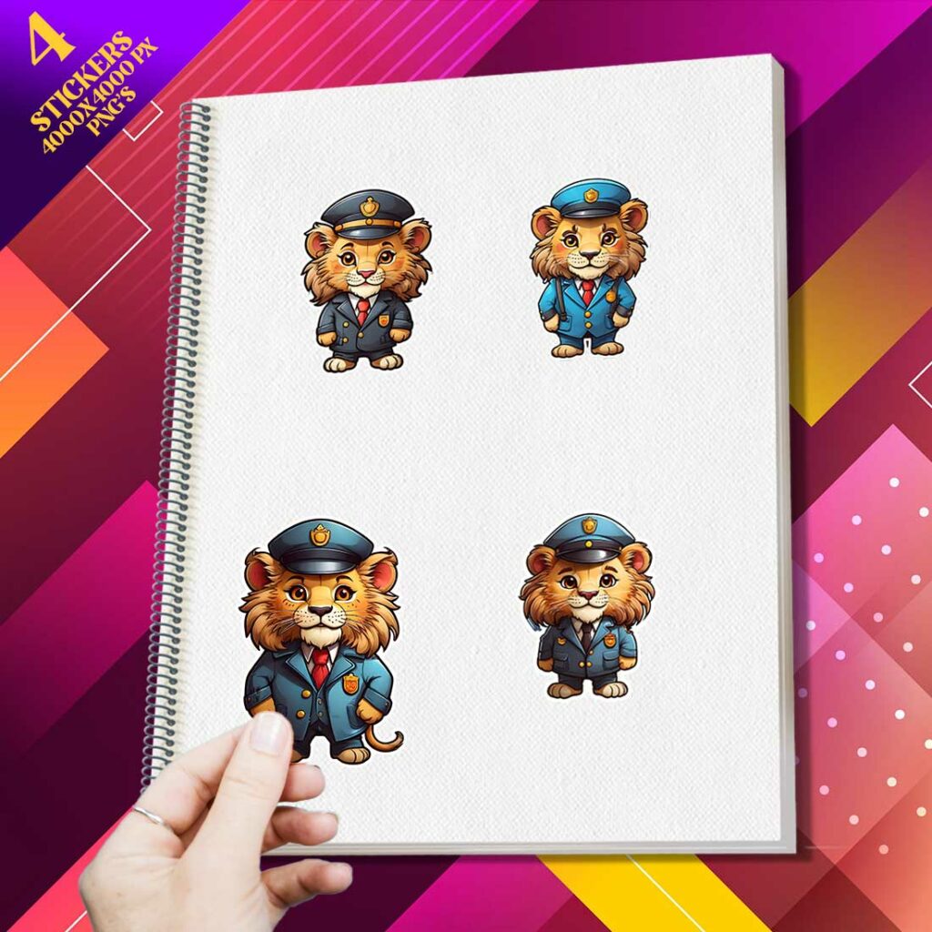 Cute Doorman Lion Stickers PNG’s MasterBundles