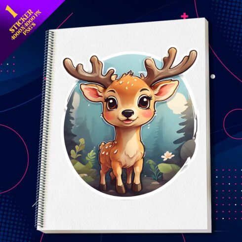 Cute Deer Illustrational Sticker Unique cover image.