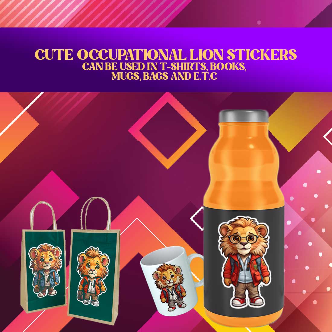 Cute Tourist Lion Stickers PNG’s preview image.