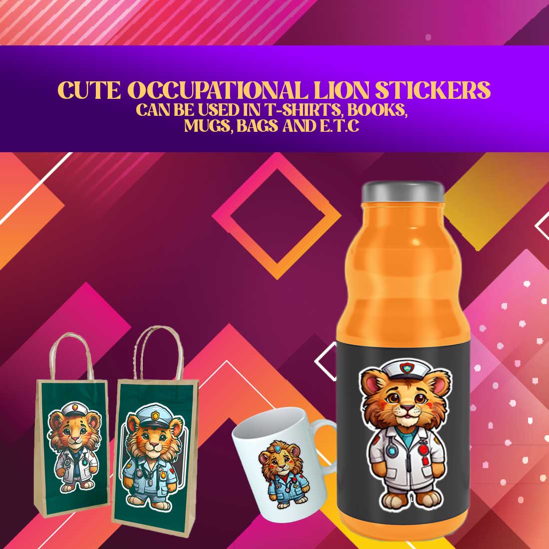 Cute paramedic Lion Stickers PNG’s preview image.