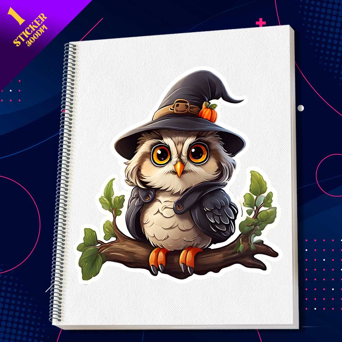 Cute Wizard Owl Illustrational Sticker Unique preview image.