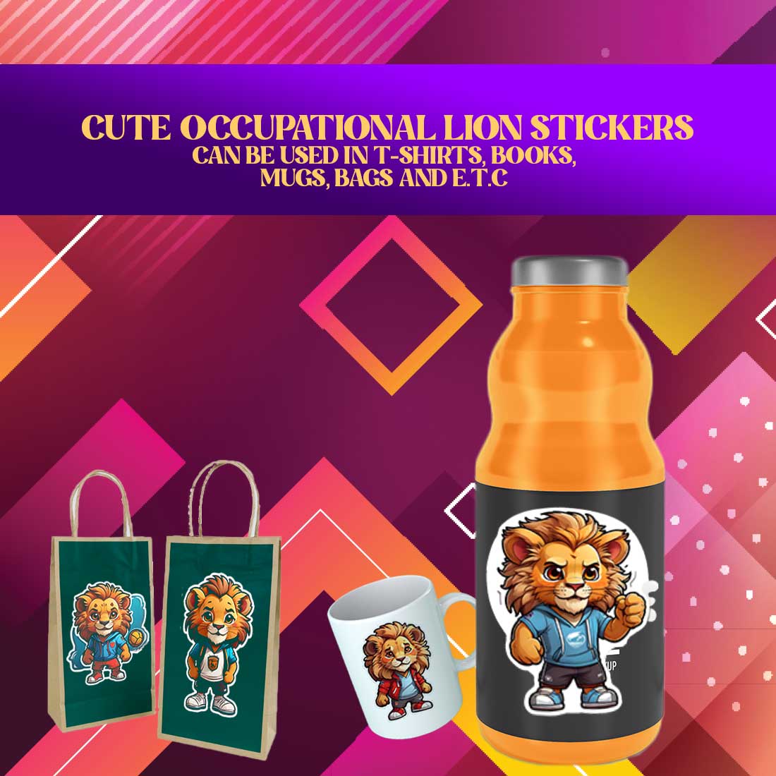 Cute Sports Coach Lion Stickers PNG’s preview image.